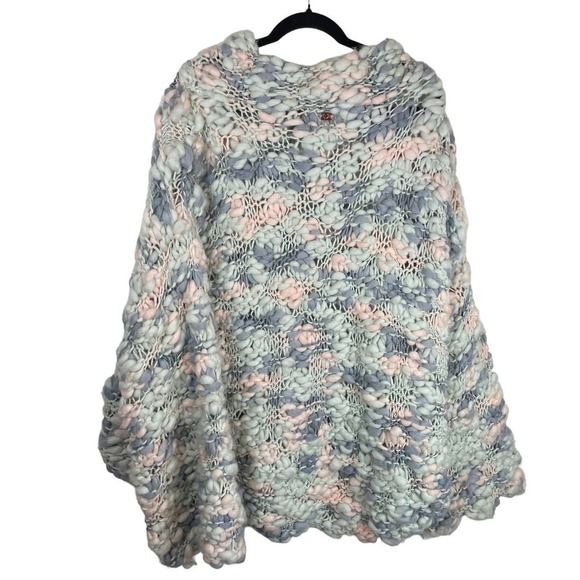 For Love & Lemons Mademoiselle Wool Blend Popover Sweater Blue Pink Size L - Picture 8 of 9